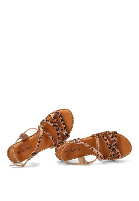 Sandalia con tiras y suela plana en leopardo de mujer STAY 60-3149
