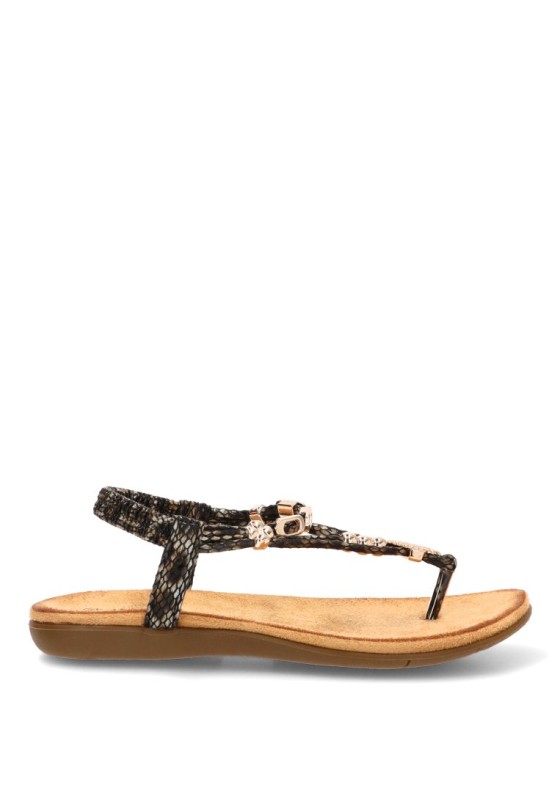 Sandalia negra con corte en T y suela plana de mujer STAY 60-629