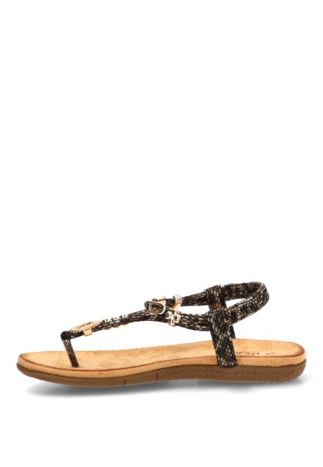 Sandalia negra con corte en T y suela plana de mujer STAY 60-629