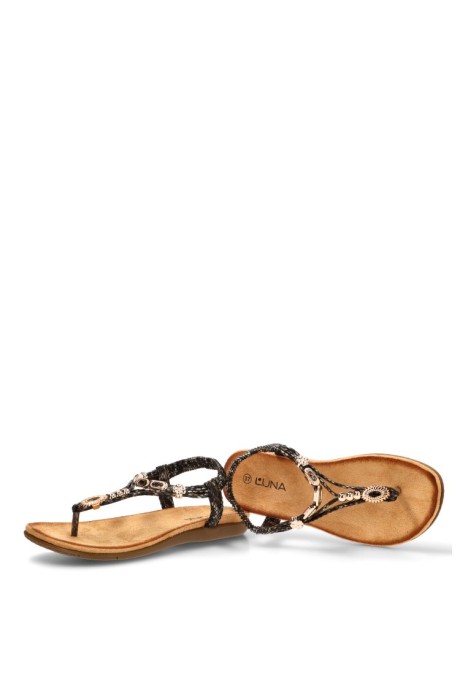Sandalia negra con corte en T y suela plana de mujer STAY 60-629