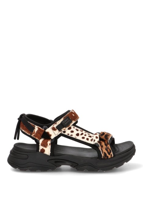Sandalia de mujer DR FRANKLIN en piel multicolor con suela plana DFSH406008