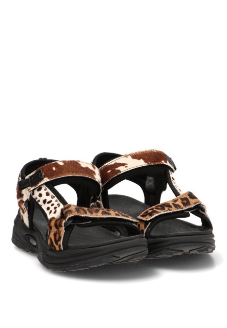 Sandalia de mujer DR FRANKLIN en piel multicolor con suela plana DFSH406008