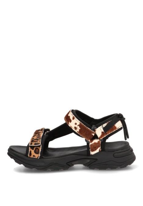 Sandalia de mujer DR FRANKLIN en piel multicolor con suela plana DFSH406008