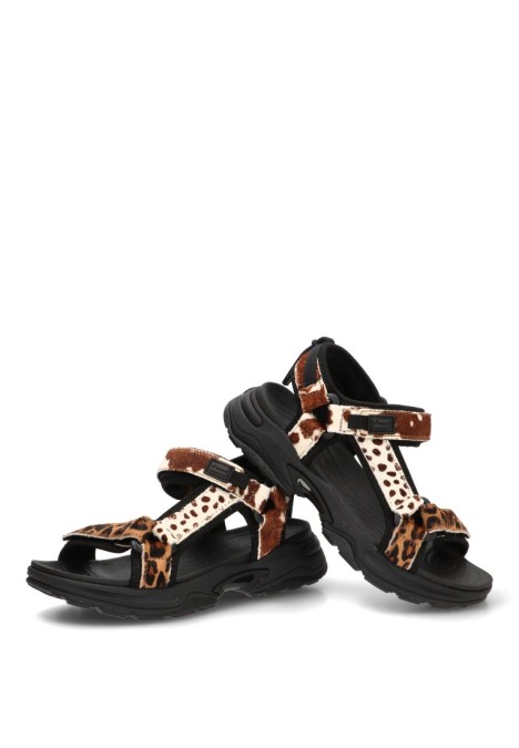 Sandalia de mujer DR FRANKLIN en piel multicolor con suela plana DFSH406008
