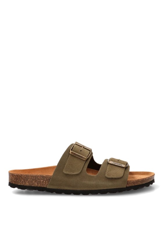 Sandalia de hombre AUTENTI 3195 en piel verde con suela plana