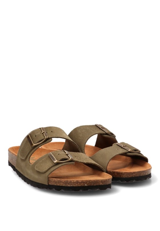 Sandalia de hombre AUTENTI 3195 en piel verde con suela plana