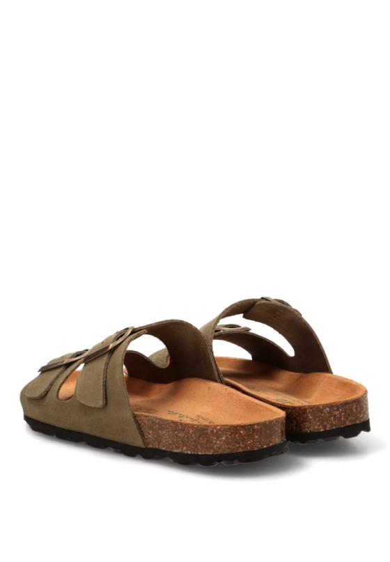 Sandalia de hombre AUTENTI 3195 en piel verde con suela plana