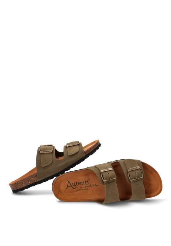 Sandalia de hombre AUTENTI 3195 en piel verde con suela plana
