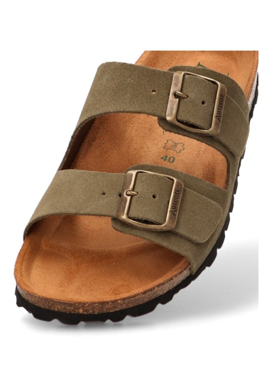 Sandalia de hombre AUTENTI 3195 en piel verde con suela plana