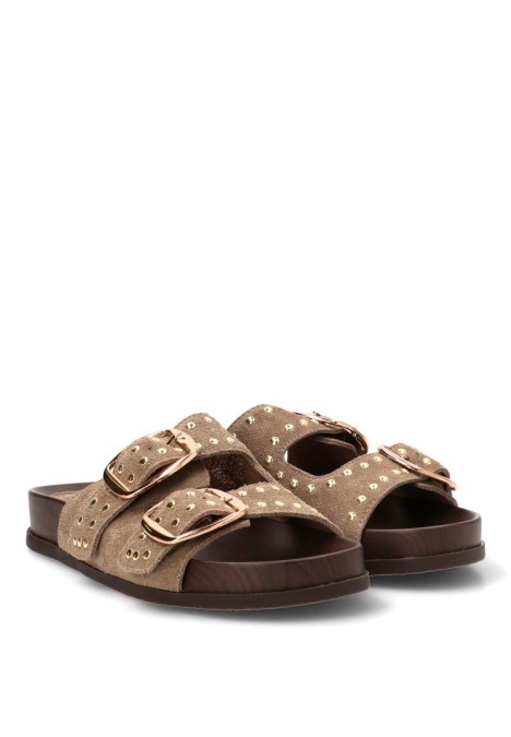 Sandalia de piel taupe con suela plana de mujer CARMINA JHILTON H55-3085