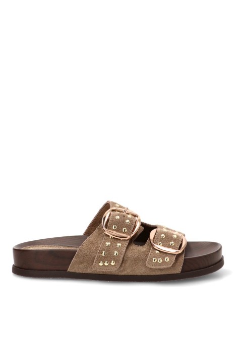 Sandalia de piel taupe con suela plana de mujer CARMINA JHILTON H55-3085