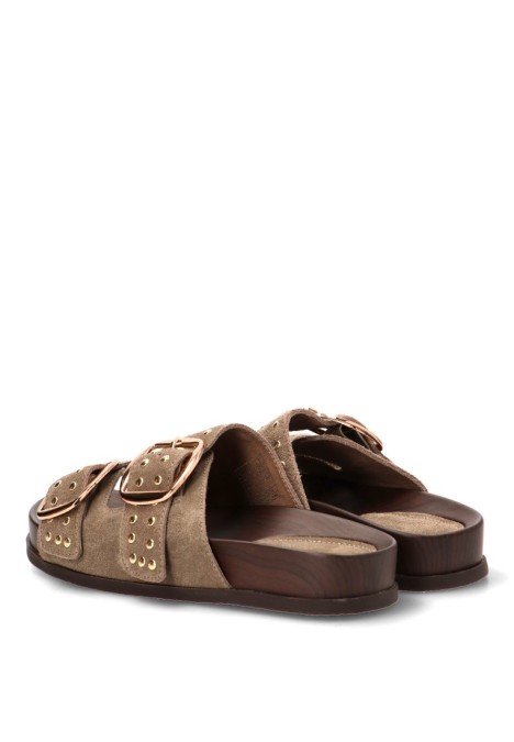 Sandalia de piel taupe con suela plana de mujer CARMINA JHILTON H55-3085