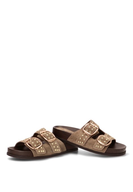 Sandalia de piel taupe con suela plana de mujer CARMINA JHILTON H55-3085