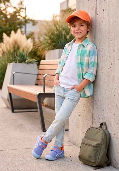 Deportivo de niño PUMA 402864 azul textil  suela plana