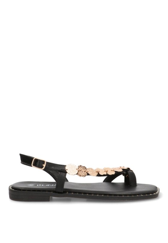 Sandalia negra de mujer STAY 60-2070 con monedas