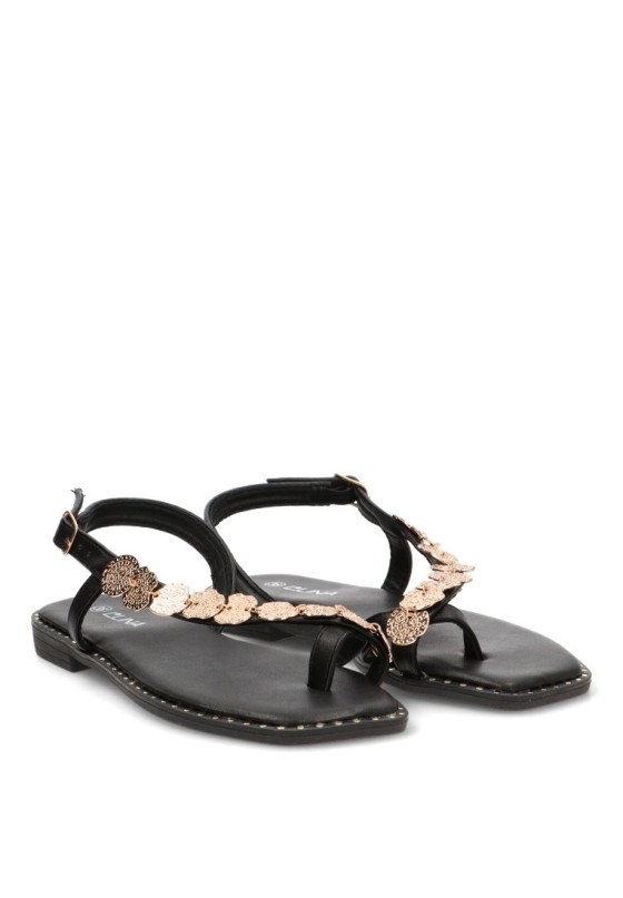 Sandalia negra de mujer STAY 60-2070 con monedas