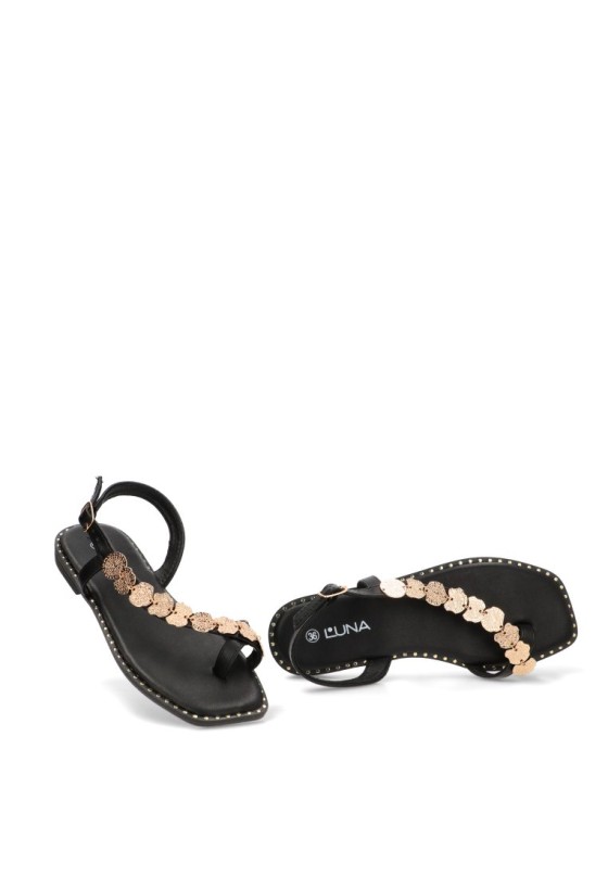 Sandalia negra de mujer STAY 60-2070 con monedas