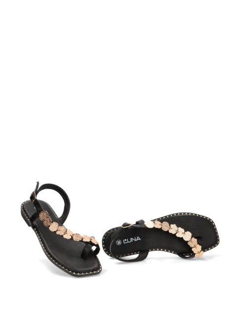 Sandalia negra de mujer STAY 60-2070 con monedas