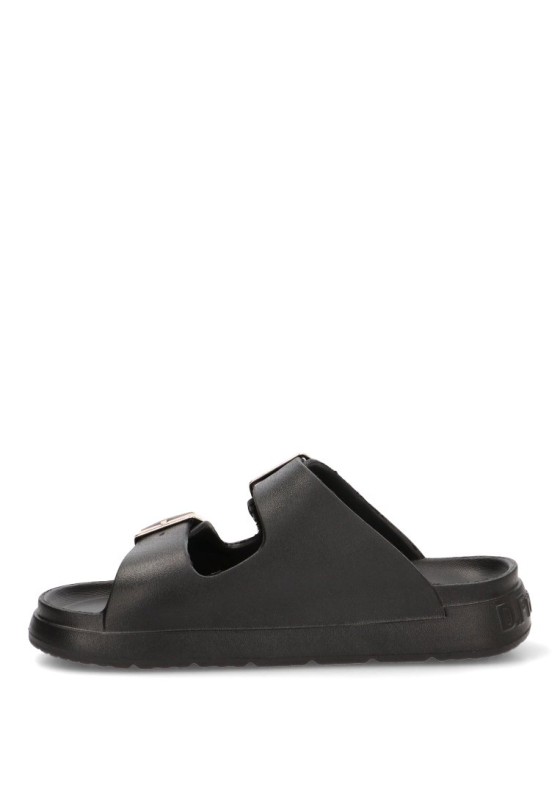 Chanclas de playa negras con hebilla y suela plana para mujer DR FRANKLIN DFSH413001