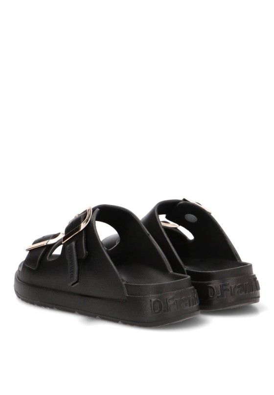 Chanclas de playa negras con hebilla y suela plana para mujer DR FRANKLIN DFSH413001