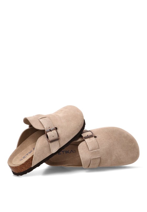 Zueco de piel taupe para mujer ETIKA 10176