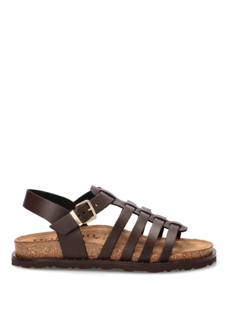 Sandalia BOLUS-107 de mujer YOKONO en piel chocolate con suela plana