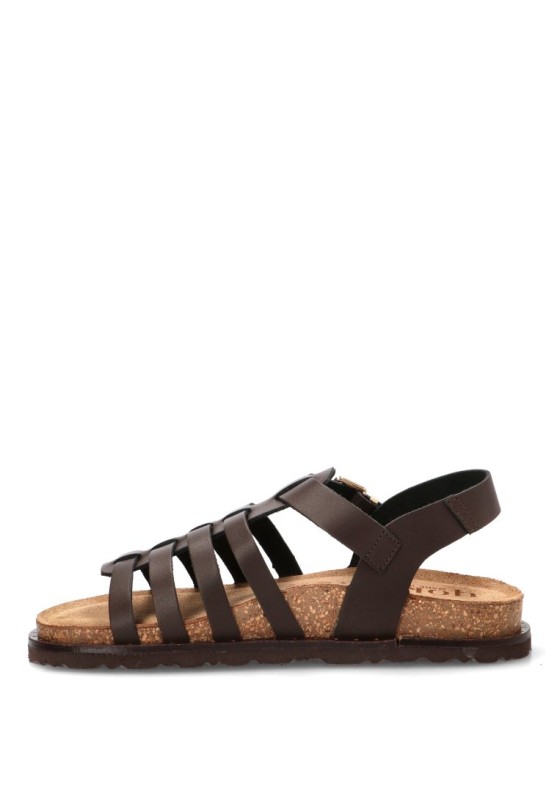 Sandalia BOLUS-107 de mujer YOKONO en piel chocolate con suela plana