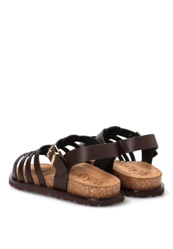 Sandalia BOLUS-107 de mujer YOKONO en piel chocolate con suela plana