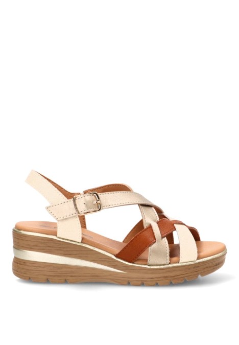 Sandalia cuña media 691 de mujer FLEX PIES en piel beige