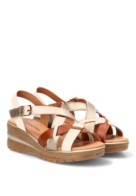 Sandalia cuña media 691 de mujer FLEX PIES en piel beige