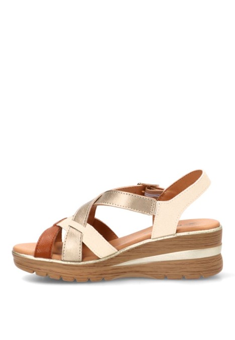 Sandalia cuña media 691 de mujer FLEX PIES en piel beige