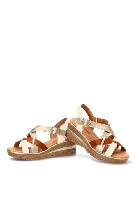 Sandalia cuña media 691 de mujer FLEX PIES en piel beige