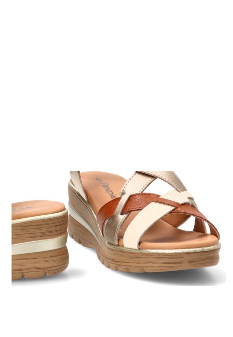 Sandalia cuña media 691 de mujer FLEX PIES en piel beige