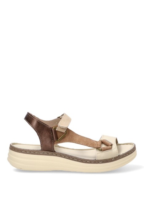 Sandalia de piel taupe para mujer FLEX PIES 683