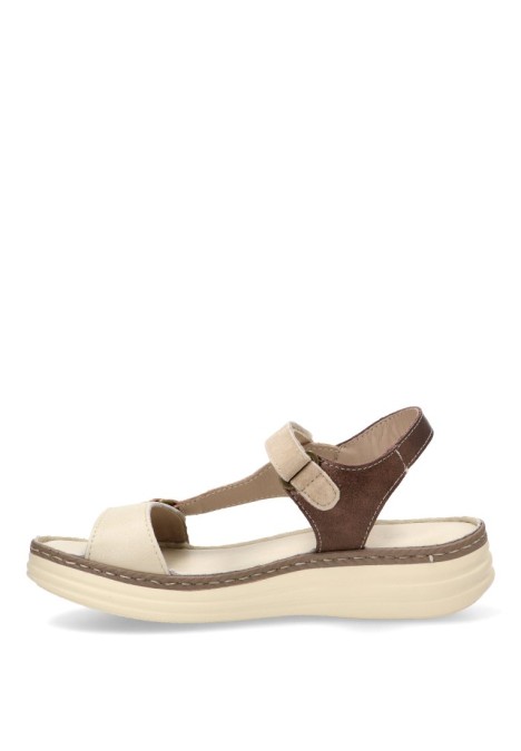 Sandalia de piel taupe para mujer FLEX PIES 683