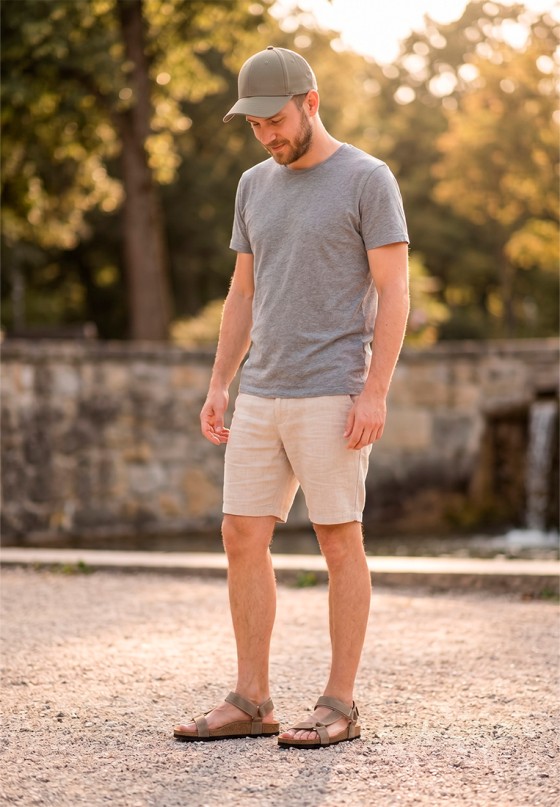 Sandalia taupe de hombre STAY 27-3007C con suela plana