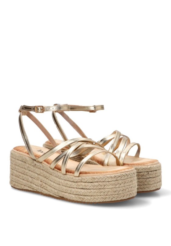 Sandalia oro con cuña media de mujer TINAS 6027