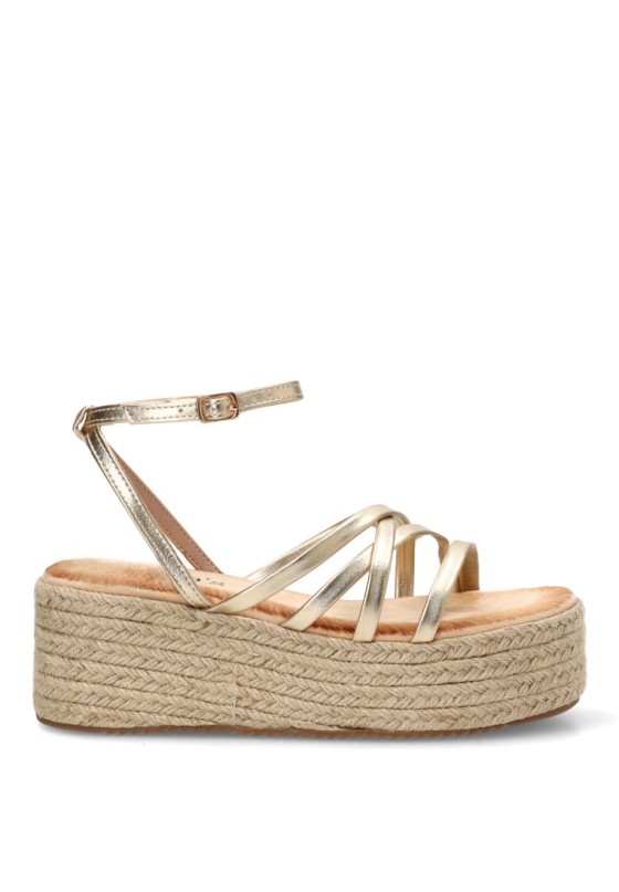 Sandalia oro con cuña media de mujer TINAS 6027