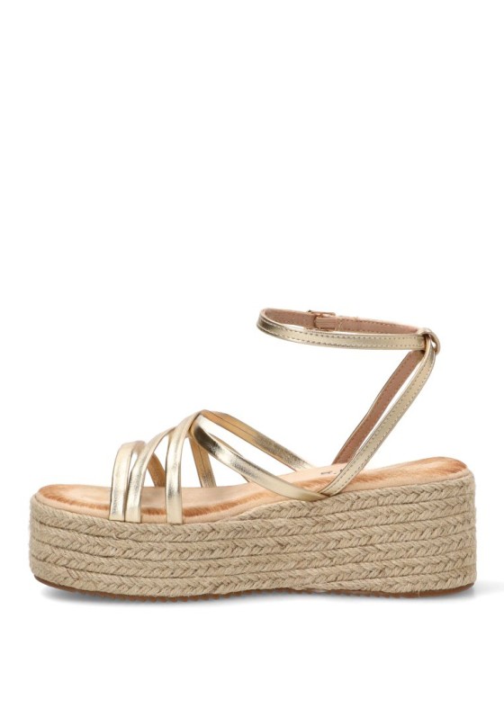 Sandalia oro con cuña media de mujer TINAS 6027