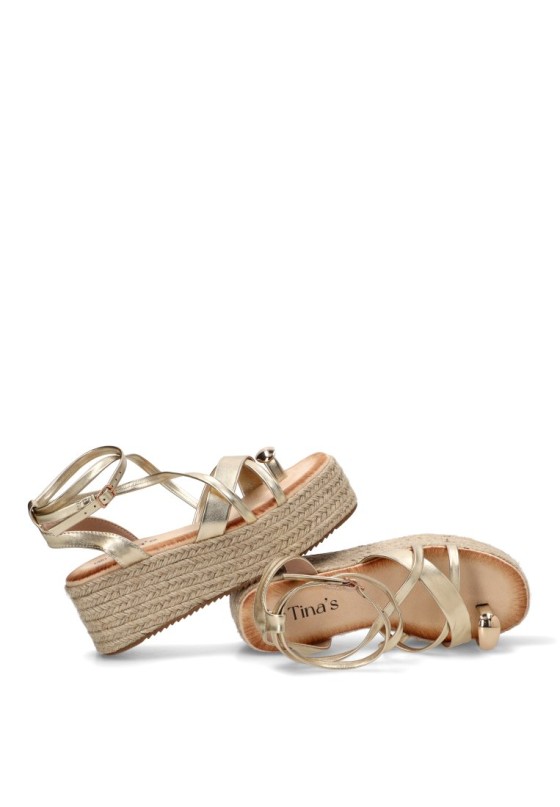 Sandalia TINAS 6012 oro con cuña media para mujer
