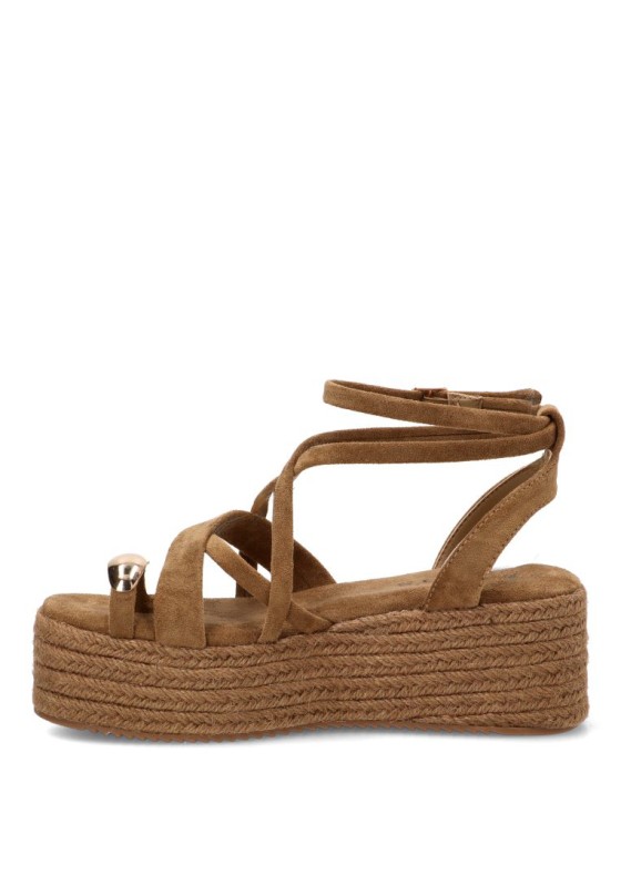 Sandalia kakhi de antelina con cuña media TINAS 6012 para mujer