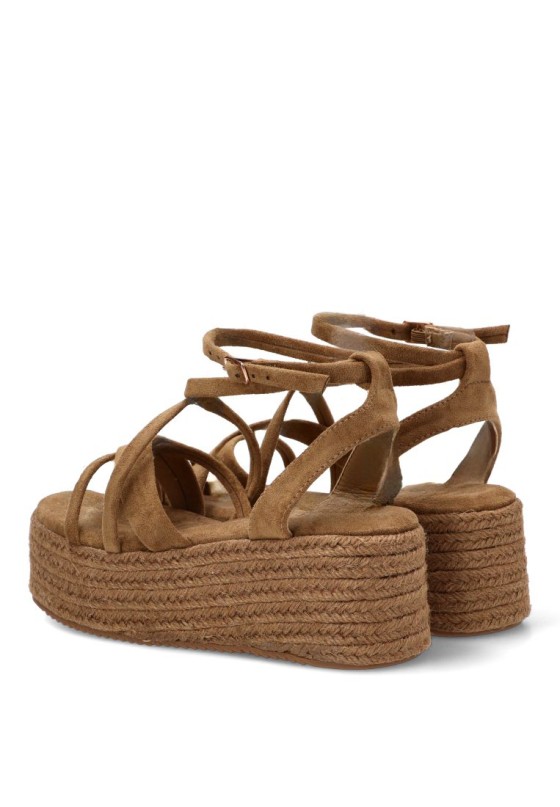 Sandalia kakhi de antelina con cuña media TINAS 6012 para mujer