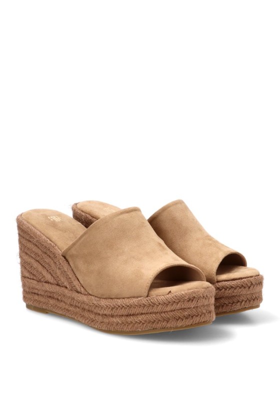 Zueco con cuña alta de mujer BUONAROTTI CF5761 en antelina kakhi