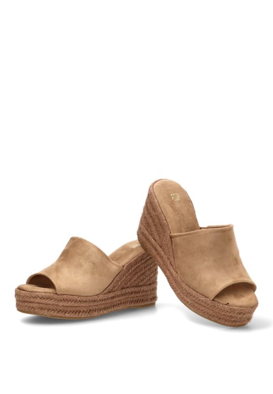 Zueco con cuña alta de mujer BUONAROTTI CF5761 en antelina kakhi