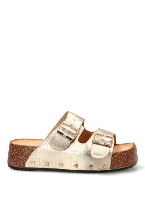 Sandalia oro con hebillas y suela doble de mujer BUONAROTTI L5323
