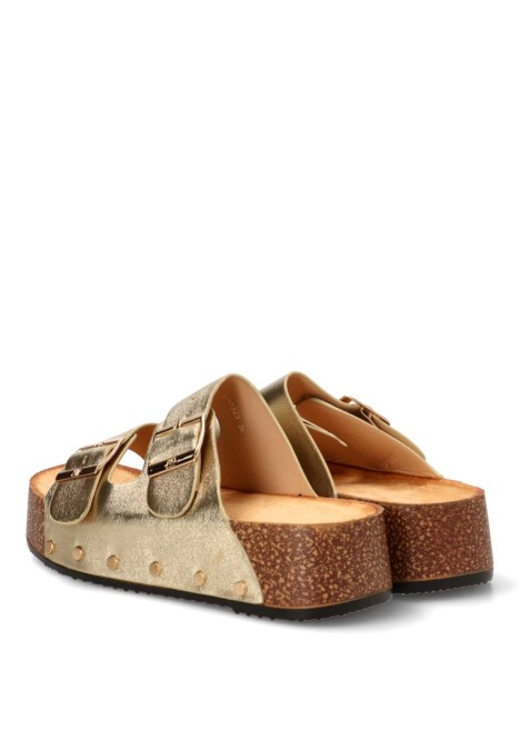 Sandalia oro con hebillas y suela doble de mujer BUONAROTTI L5323