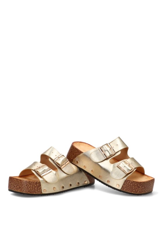 Sandalia oro con hebillas y suela doble de mujer BUONAROTTI L5323