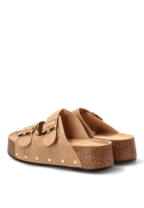 Sandalia en antelina kakhi con suela doble y hebillas para mujer BUONAROTTI L5323