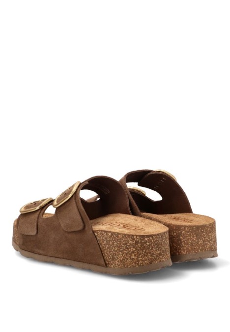 Sandalia con cuña media y piel marrón de mujer YOKONO WIWI003