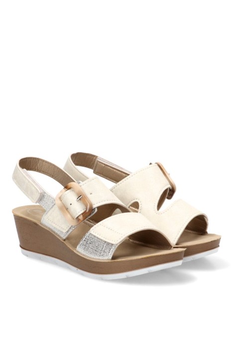 Sandalia cruzada blanca con cuña media de mujer RN32 Luna Collection